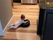Bebé montado en un Roomba