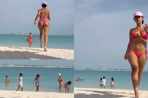 video caliente de Georgina Rodr&iacute;guez en tanga corriendo en la playa con tremendo movimiento de culo